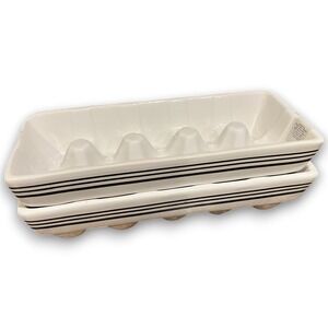Red Shed Home Gifts Ceramic Egg Crate Tray Set of 2 White Navy Striped Farmhouse